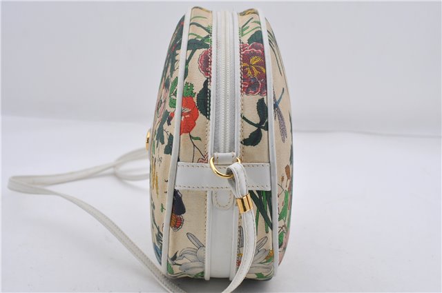 Authentic GUCCI Flora Shoulder Cross Body Bag Canvas Leather Ivory White 8853D