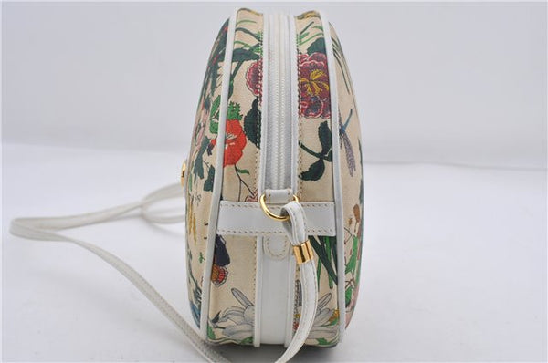 Authentic GUCCI Flora Shoulder Cross Body Bag Canvas Leather Ivory White 8853D