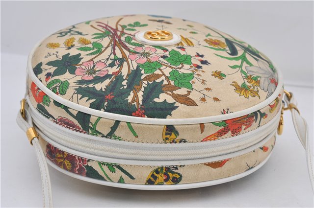 Authentic GUCCI Flora Shoulder Cross Body Bag Canvas Leather Ivory White 8853D