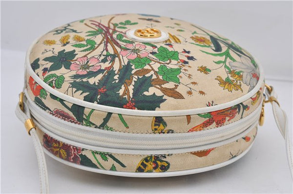 Authentic GUCCI Flora Shoulder Cross Body Bag Canvas Leather Ivory White 8853D