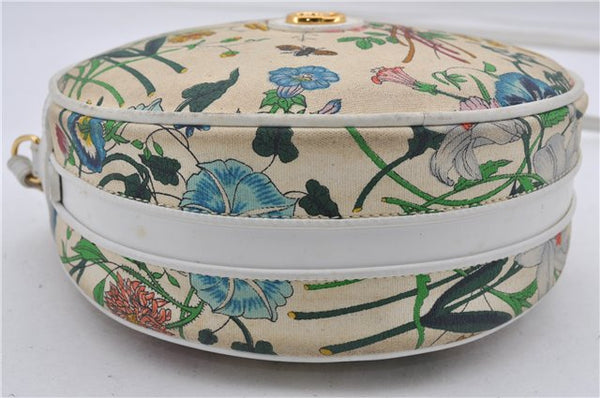 Authentic GUCCI Flora Shoulder Cross Body Bag Canvas Leather Ivory White 8853D