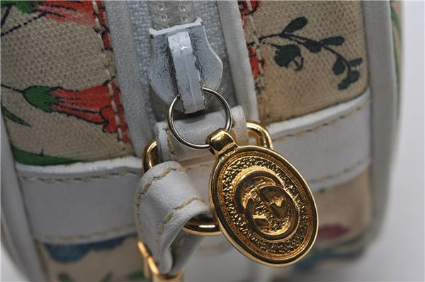 Authentic GUCCI Flora Shoulder Cross Body Bag Canvas Leather Ivory White 8853D