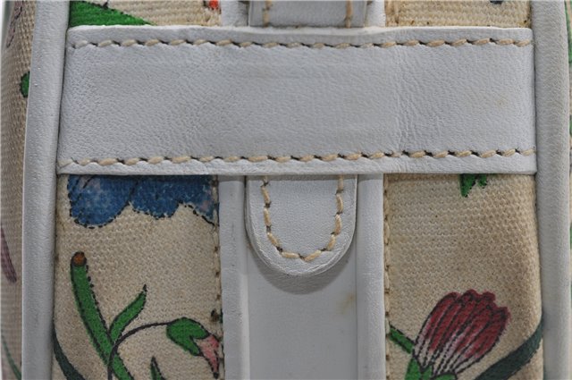Authentic GUCCI Flora Shoulder Cross Body Bag Canvas Leather Ivory White 8853D