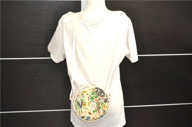 Authentic GUCCI Flora Shoulder Cross Body Bag Canvas Leather Ivory White 8853D