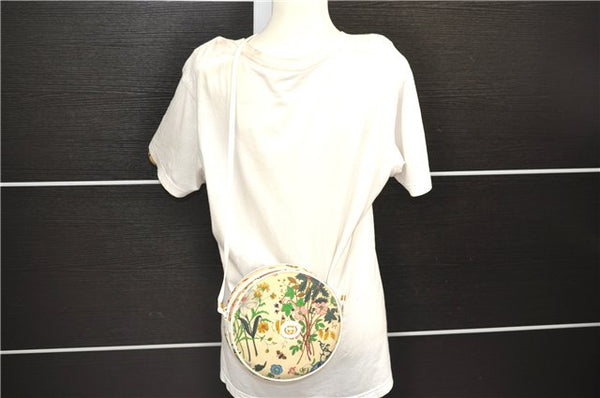 Authentic GUCCI Flora Shoulder Cross Body Bag Canvas Leather Ivory White 8853D