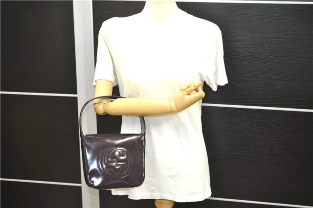 Authentic GUCCI Vintage Shoulder Hand Bag Purse Enamel Purple 8859D