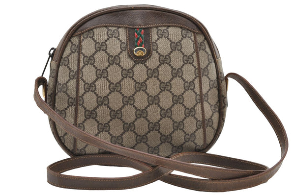 Authentic GUCCI Web Sherry Line Shoulder Cross Bag GG PVC Leather Brown 8864D