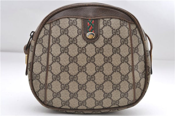 Authentic GUCCI Web Sherry Line Shoulder Cross Bag GG PVC Leather Brown 8864D