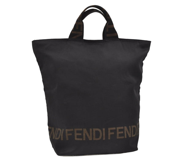 Authentic FENDI Vintage Nylon Leather Tote Hand Bag Black 8865D