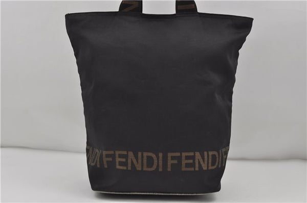 Authentic FENDI Vintage Nylon Leather Tote Hand Bag Black 8865D