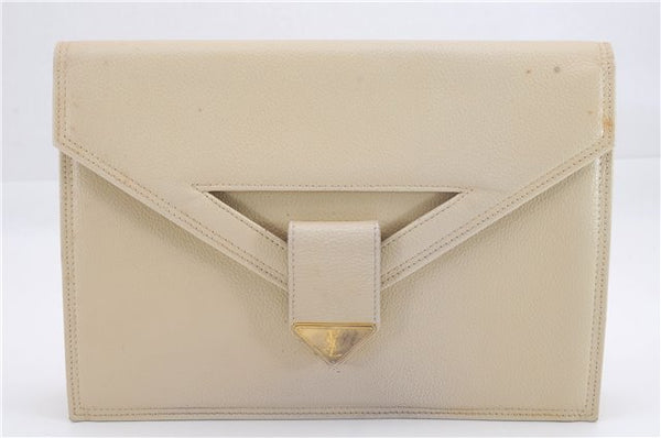 Authentic YVES SAINT LAURENT Clutch Hand Bag Purse Leather Ivory 8866D