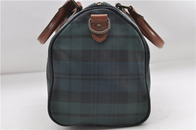 Authentic POLO Ralph Lauren Check PVC Leather 2Way Hand Boston Bag Green 8870D