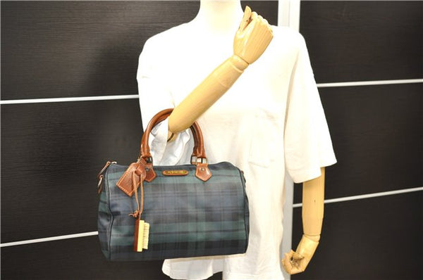 Authentic POLO Ralph Lauren Check PVC Leather 2Way Hand Boston Bag Green 8870D