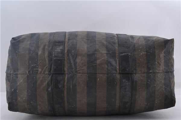 Authentic FENDI Pequin Travel Shoulder Tote Bag PVC Leather Brown Black 8871D
