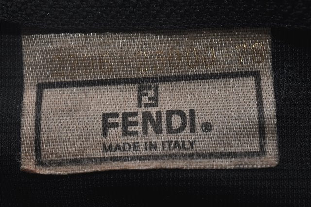 Authentic FENDI Pequin Travel Shoulder Tote Bag PVC Leather Brown Black 8871D