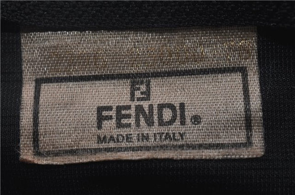 Authentic FENDI Pequin Travel Shoulder Tote Bag PVC Leather Brown Black 8871D