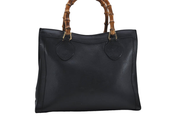 Authentic GUCCI Bamboo Shoulder Tote Bag Leather 0028260 Black 8873D