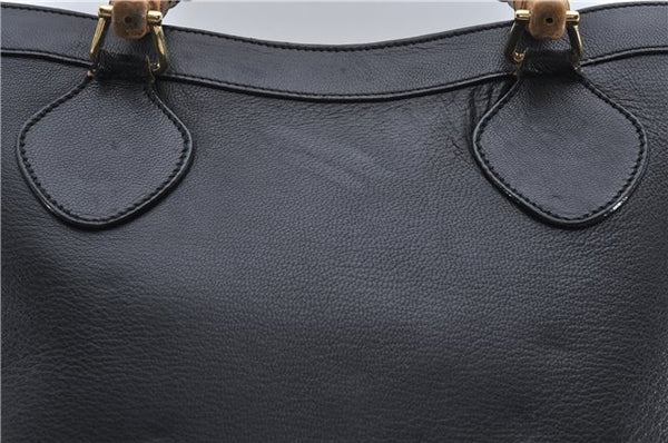 Authentic GUCCI Bamboo Shoulder Tote Bag Leather 0028260 Black 8873D