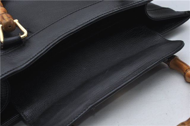 Authentic GUCCI Bamboo Shoulder Tote Bag Leather 0028260 Black 8873D