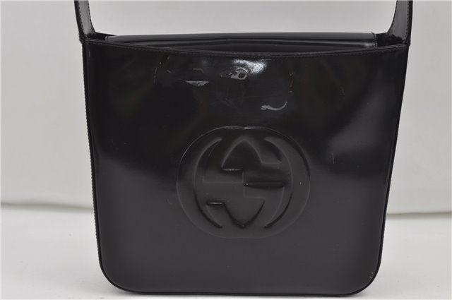 Authentic GUCCI Vintage Shoulder Hand Bag Purse Enamel Black 8877D