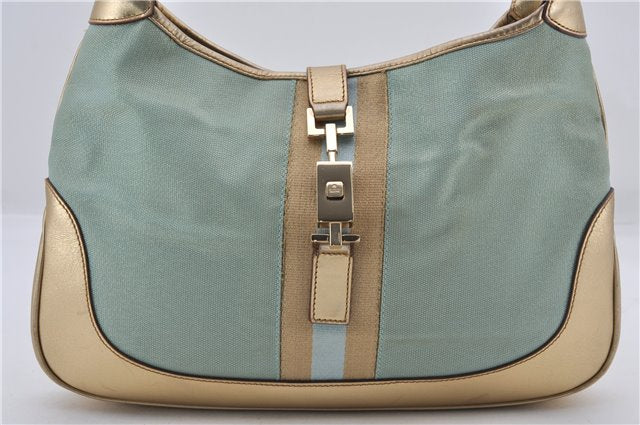 Auth GUCCI Jackie Sherry Line Shoulder Bag Canvas Leather 0013306 Blue 8883D