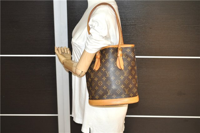 Authentic Louis Vuitton Monogram Bucket PM Shoulder Tote Bag M42238 LV 8890F