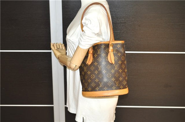 Authentic Louis Vuitton Monogram Bucket PM Shoulder Tote Bag M42238 LV 8890F