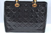Authentic Christian Dior Lady Dior Enamel Cannage Hand Bag Black CD 8892F