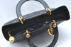 Authentic Christian Dior Lady Dior Enamel Cannage Hand Bag Black CD 8892F
