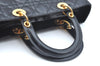 Authentic Christian Dior Lady Dior Enamel Cannage Hand Bag Black CD 8892F