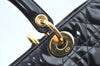Authentic Christian Dior Lady Dior Enamel Cannage Hand Bag Black CD 8892F