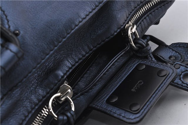 Authentic Chloe Paddington Leather Shoulder Hand Bag Metallic Blue 8893D