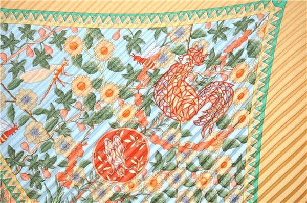 Authentic HERMES Pleats Scarf " Axis Mundi" Silk Orange Box 8903F