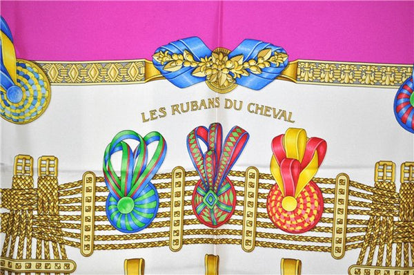 Authentic HERMES Carre 90 Scarf "LES RUBANS DU CHEVAL" Silk Purple 8906F