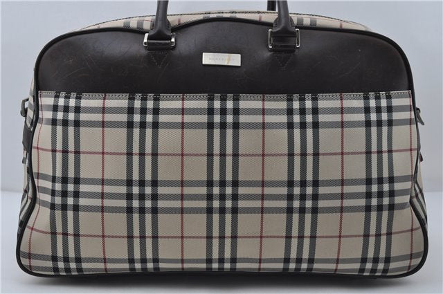 Authentic BURBERRY Nova Check 2Way Travel Boston Bag Nylon Leather Beige 8907D