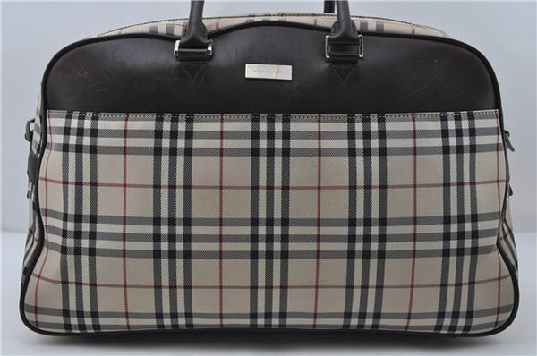 Authentic BURBERRY Nova Check 2Way Travel Boston Bag Nylon Leather Beige 8907D