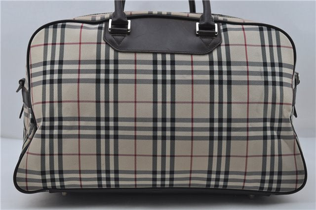 Authentic BURBERRY Nova Check 2Way Travel Boston Bag Nylon Leather Beige 8907D