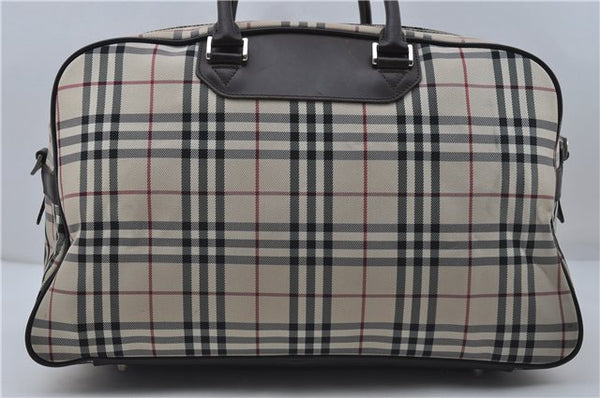 Authentic BURBERRY Nova Check 2Way Travel Boston Bag Nylon Leather Beige 8907D