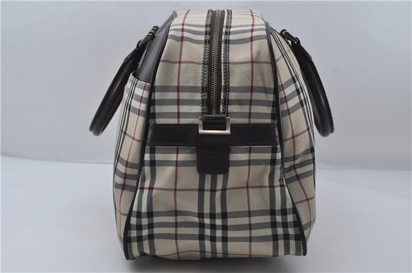 Authentic BURBERRY Nova Check 2Way Travel Boston Bag Nylon Leather Beige 8907D