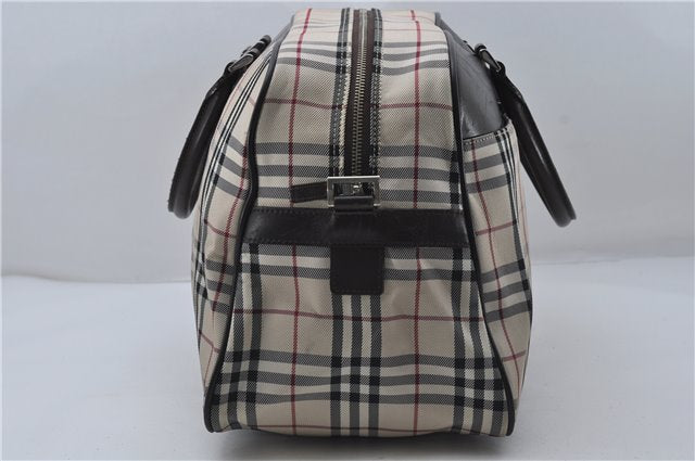 Authentic BURBERRY Nova Check 2Way Travel Boston Bag Nylon Leather Beige 8907D