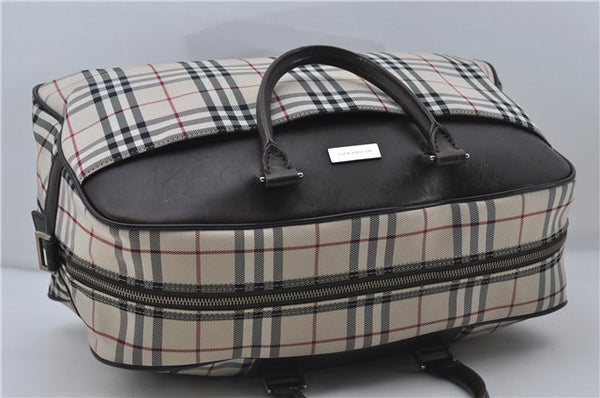 Authentic BURBERRY Nova Check 2Way Travel Boston Bag Nylon Leather Beige 8907D