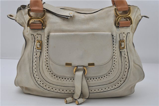 Authentic Chloe Mercie Leather 2Way Shoulder Hand Bag White 8909D