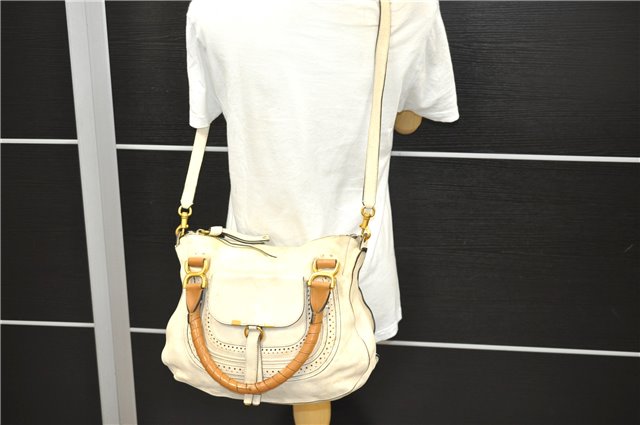 Authentic Chloe Mercie Leather 2Way Shoulder Hand Bag White 8909D