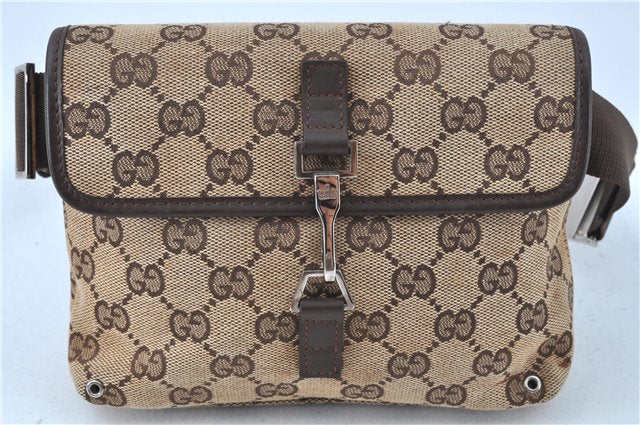 Authentic GUCCI Waist Body Bag Purse Canvas Leather 92543 Brown 8911D