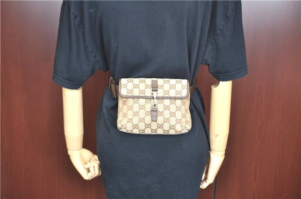 Authentic GUCCI Waist Body Bag Purse Canvas Leather 92543 Brown 8911D