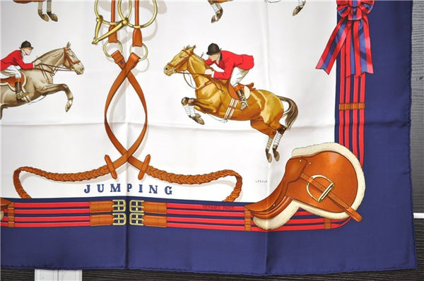 Authentic HERMES Carre 90 Scarf "JUMPING" Silk Navy 8911F