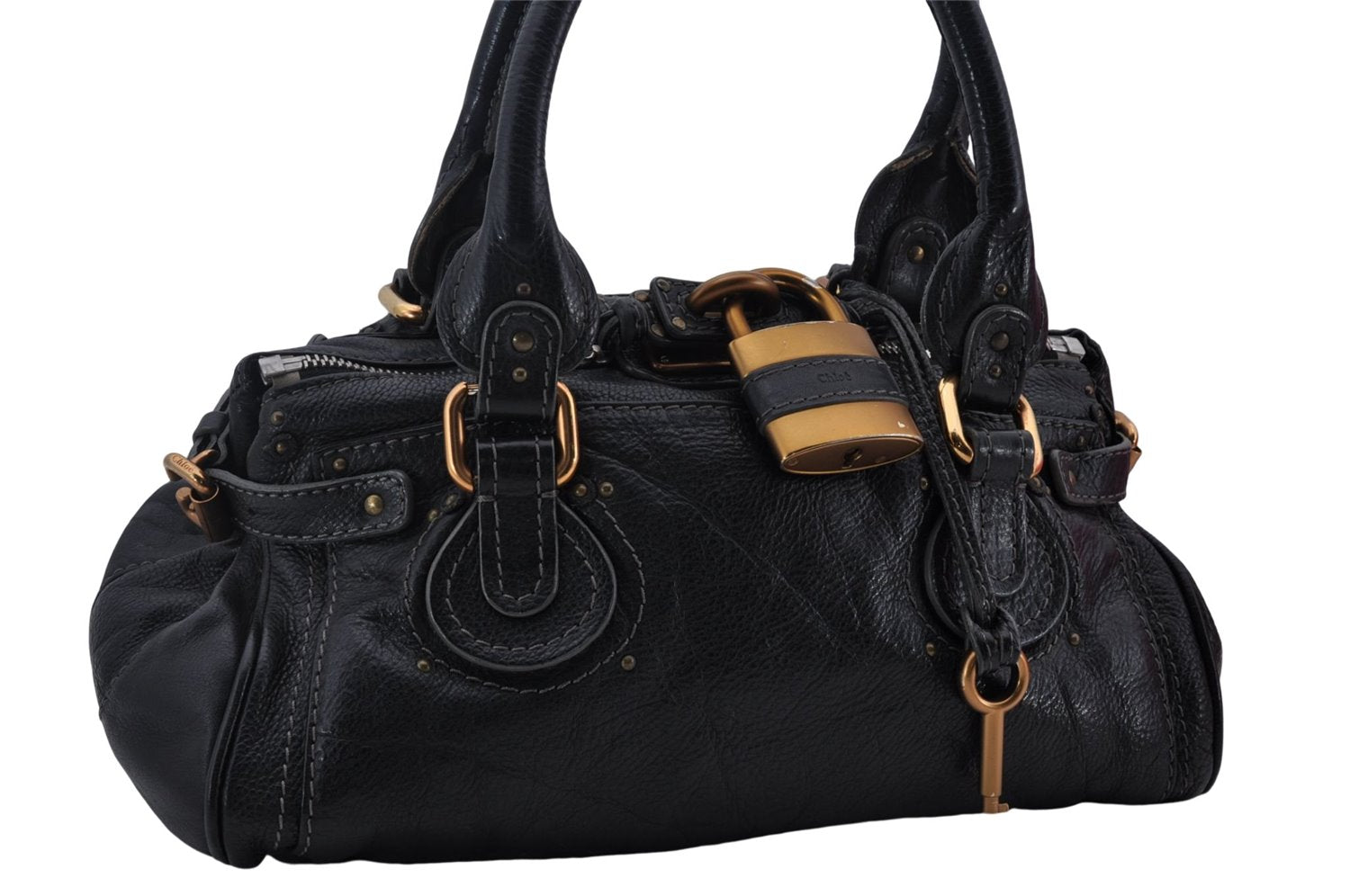 Authentic Chloe Paddington Leather Shoulder Hand Bag Black 8913D