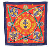 Authentic HERMES Carre 90 Scarf "Princes DU Soleil Levant" Silk Navy 8913F