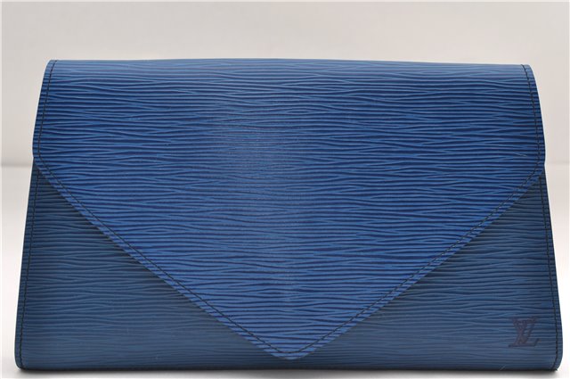 Authentic Louis Vuitton Epi Arts Deco Clutch Bag Blue M52635 LV 8914D