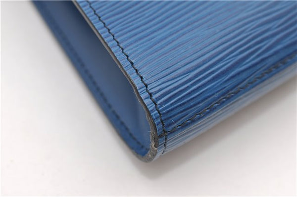 Authentic Louis Vuitton Epi Arts Deco Clutch Bag Blue M52635 LV 8914D